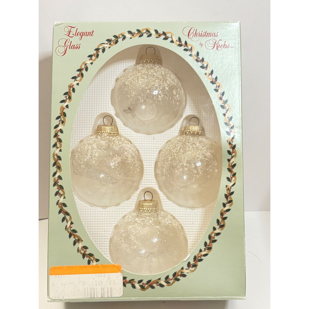 Vintage Christmas by Krebs Glass Ball Ornaments Iridescent Glitter Set of 4